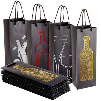 Juvale 12 Pack Champagne Gift Bags with Handles for Wine Bottles (4 Foil Designs)