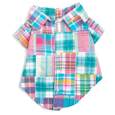The Worthy Dog Multi Patch Madras Button Up Look Pet Shirt