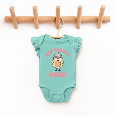 The Juniper Shop One Groovy Chick Baby Flutter Sleeve Bodysuit