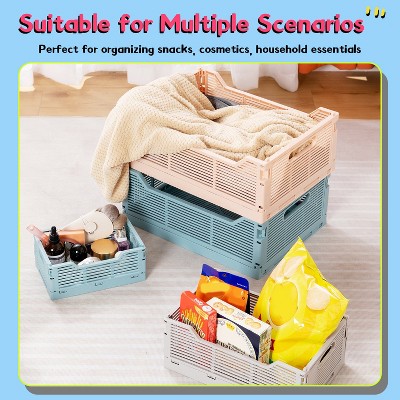 VUSIGN 4 Pack Foldable Storage Bins, Stackable Plastic Storage Crates for Home Office, Folding Storage Basket Containers