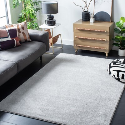Light Gray Hand-Knotted Solid Synthetic Area Rug