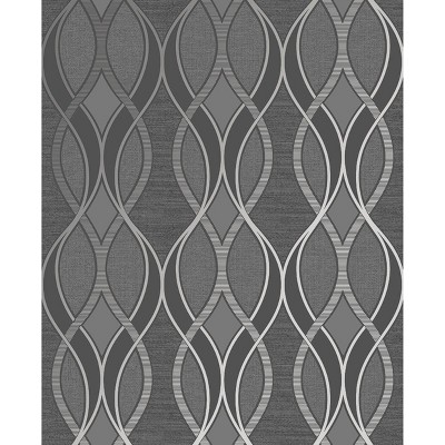 Ribbon Geo Grey and Silver Wallpaper