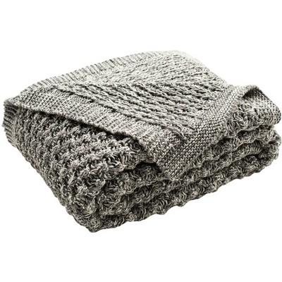 Janan Knit Throw Blanket - Dark Grey/Natural - 50" x 60" - Safavieh