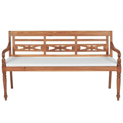 vidaXL Patio Bench Brown, White Fine sanded teak hardwood, Fabric Large