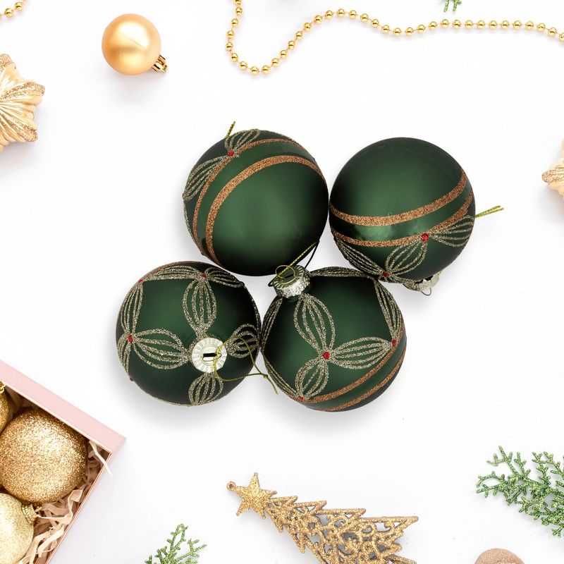 Northlight 4ct Green and Gold Holly Berry Christmas Glass Ball Ornaments 3", 2 of 6