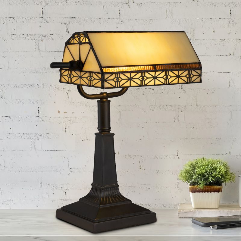 Hastings Home Tiffany Style Bankers LED Desk Lamp – 16" High, Dark Brown, 2 of 8