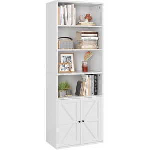 71.4" Tall Bookcases and Bookshelves, Farmhouse Bookshelf, Industrial Large Bookcase with Doors and Open Shelves - 1 of 4