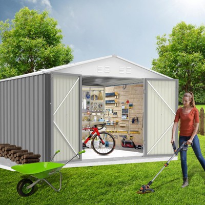 7.5 x 8.5 FT Metal Outdoor Storage Shed, Heavy-Duty Waterproof Garden Shed with Updated Frame Floor