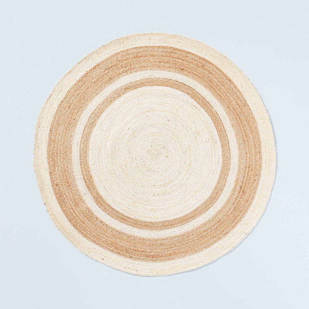 Round 5' Color Block Braided Jute Area Rug Cream/Natural - Hearth & Hand™ with Magnolia