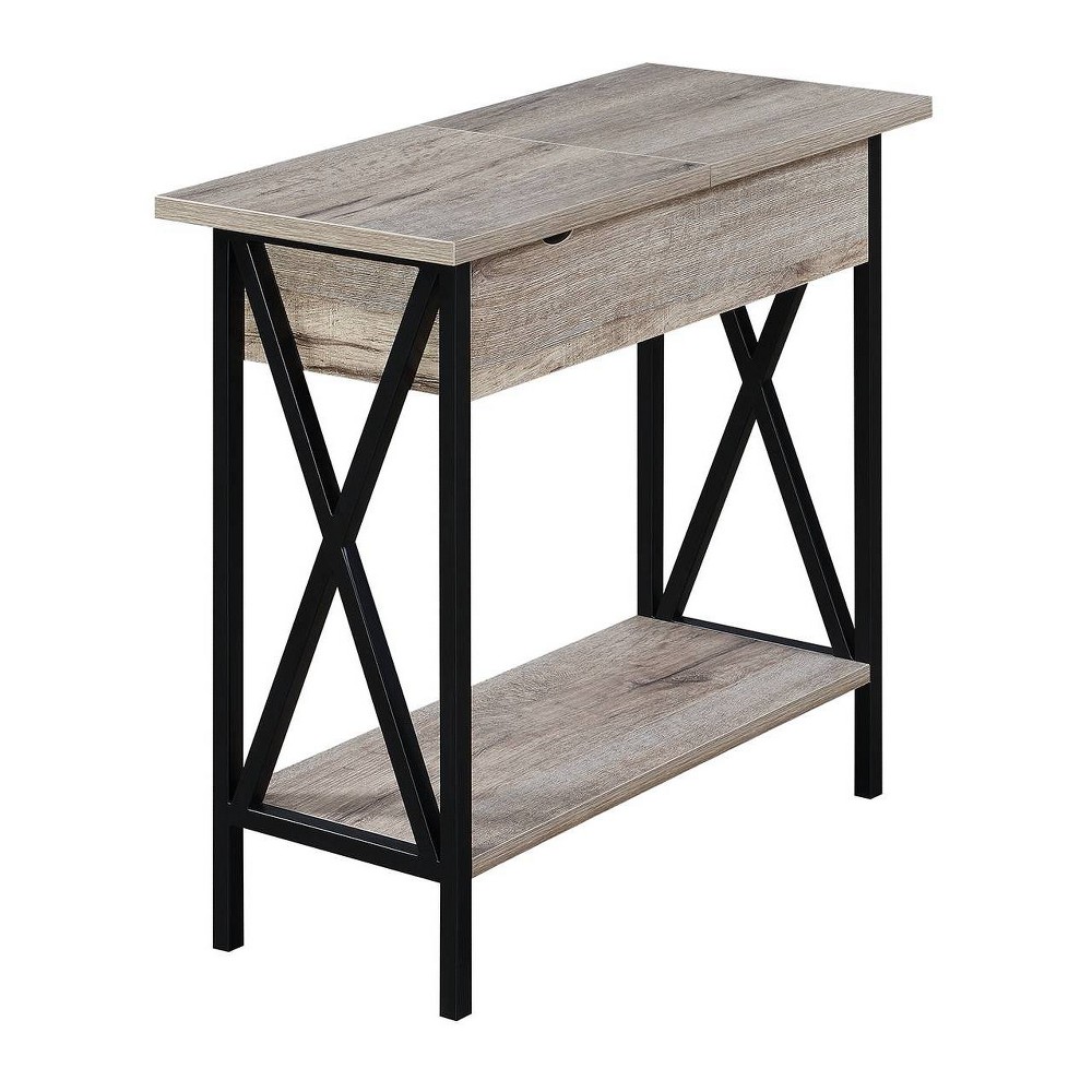 Photos - Coffee Table Tucson Flip Top End Table with Charging Station and Shelf Sandstone/Black