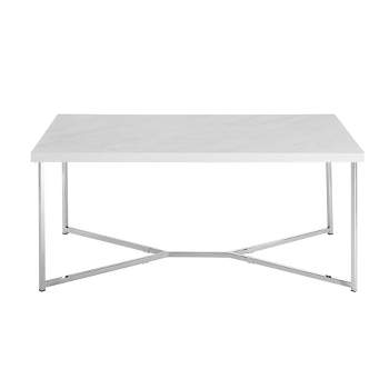 Maxwell Two-Tone Modern Glam Coffee Table White Faux Marble/Chrome - Saracina Home