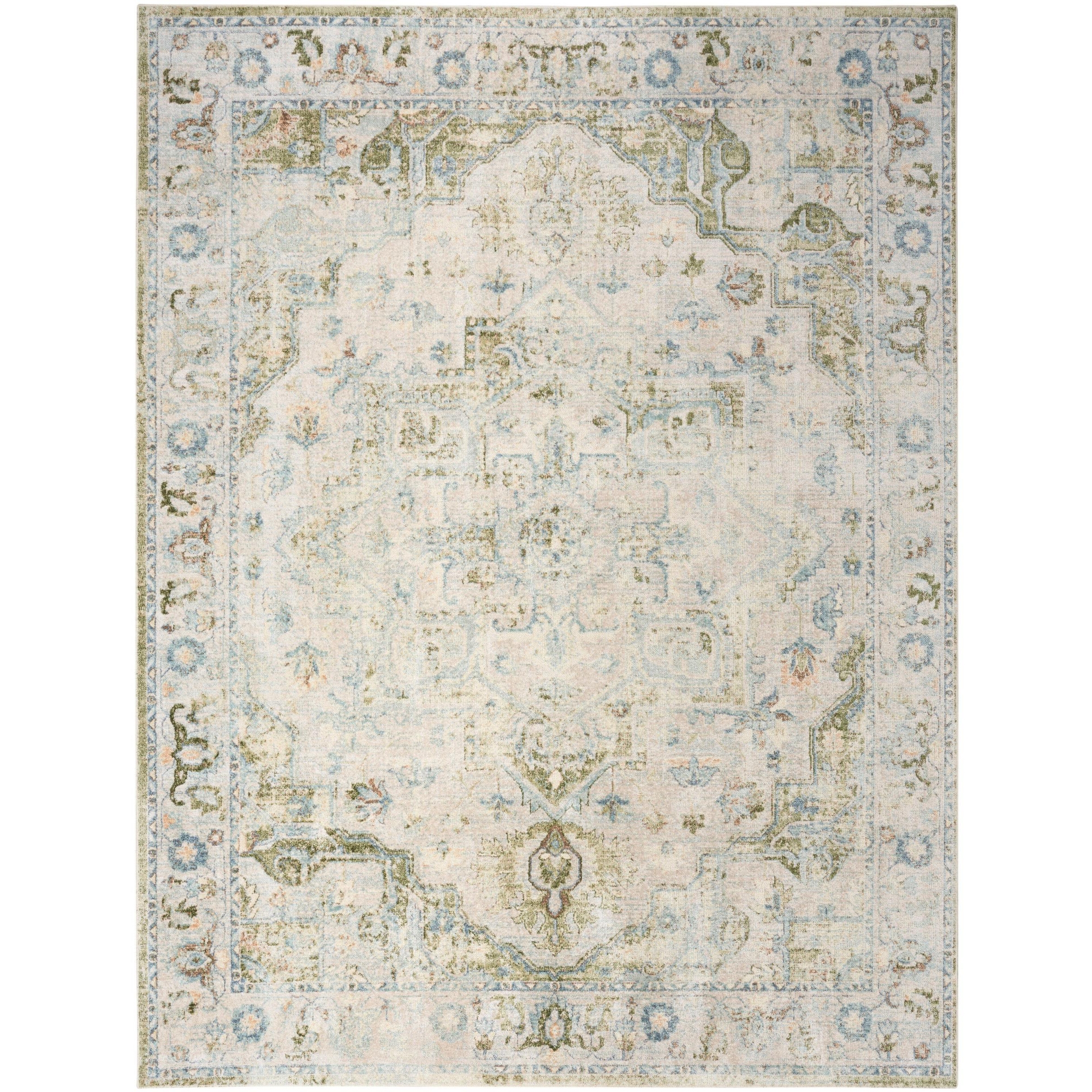 Nourison Astra Machine Washable 7'10" x 10' Blue Green Vintage Indoor Flatweave Rug