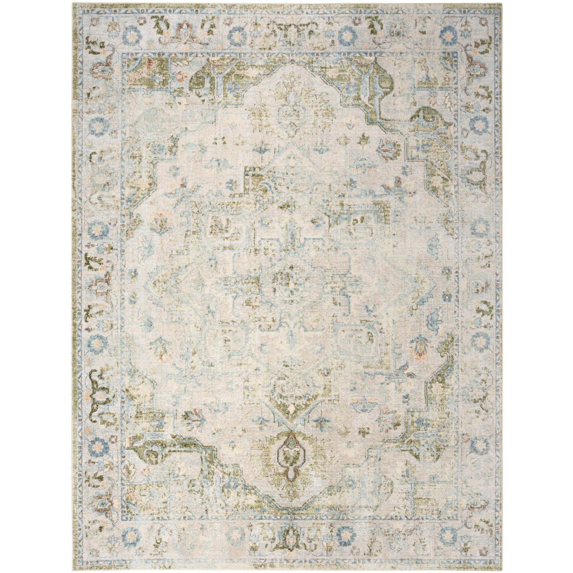 Nourison Astra Machine Washable 7'10" x 10' Blue Green Vintage Indoor Flatweave Rug