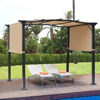 Beige Retractable Canopy Pergola with Steel Frame