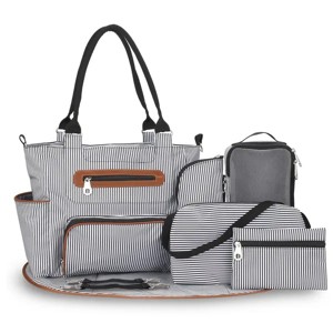 Racxily 8Pcs Baby Nappy Diaper Bags Set for Mom Dad Handbags Multifunctional Diaper Changing Bags with Bottle Bag,2 Burp Cloths&Hook - 1 of 4