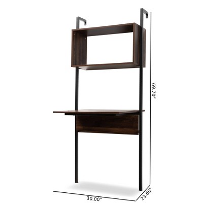Fariat Walnut Brown Wood and Black Metal Display Shelf with Desk