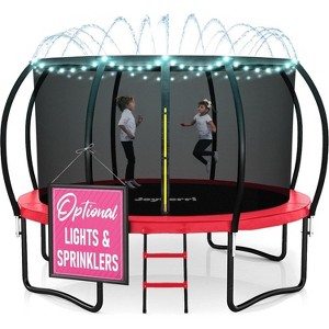 Joyberri Trampoline - ASTM Certified, 8-16ft for kids & adults. Anti-rust, with enclosure net, ladder, LED lights & sprinkler. Safe & fun! - 1 of 4
