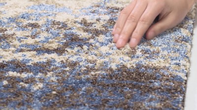 Luxurious Cream & Blue Abstract Synthetic Shag Rug - 2'6" x 4'
