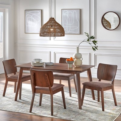 Bernard Mid-Century Brown Upholstered Wood Side Chairs, Set of 2