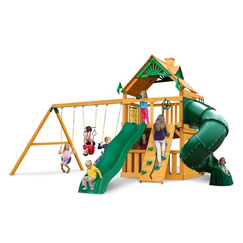 Gorilla Playsets Mountaineer Clubhouse Swing Set With Amber Posts