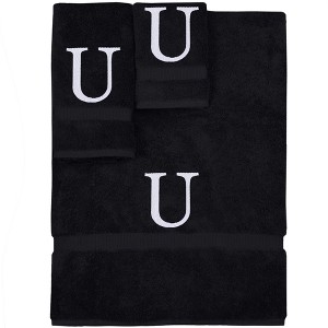 BC BARE COTTON Monogrammed Towel Set, Personalized Gift, Set of 3 - Black - White Block - 1 of 4