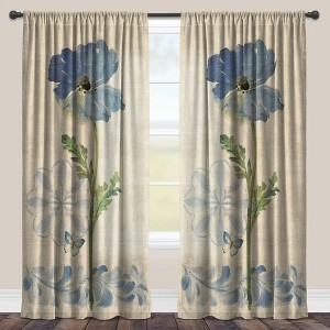 Laural Home Indigo Watercolor Poppies 84" Sheer Window Panel, 1pc - 1 of 1