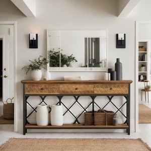 Hommoo 70.8" Narrow 2-Tier Console Table with 3 Drawers, Long Entryway Sofa Table - 1 of 4