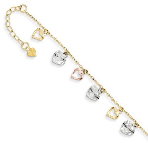 Black Bow Jewelry 14k Tri-Color Gold Adjustable Heart Anklet, 9-10 Inch - 1 of 4