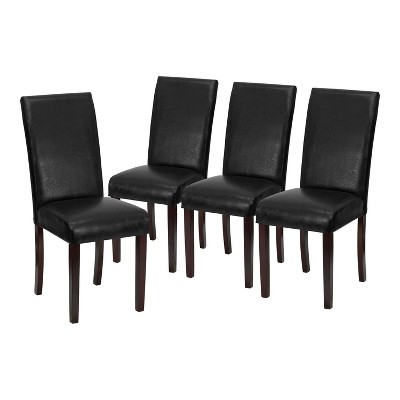 Flash Furniture Set of 4 Black LeatherSoft Parsons Chairs with Solid Hardwood Frame Construction