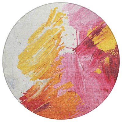 HomeRoots 8' Blush Gold And Orange Round Abstract Washable Indoor Outdoor Area Rug