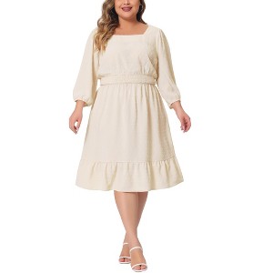 Agnes Orinda Women's Plus Size Square Neck Swiss Dots Wedding Empire Waist Ruffle Hem Chiffon Midi Dresses - 1 of 4