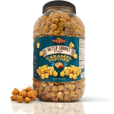 Stonehedge Farms Salted Caramel Flavored Popcorn - 32 oz Large Tub - Bulk Gourmet Deliciously Old Fashioned Popped Sweet Snacks - Made in the USA