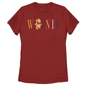 Women's Winnie the Pooh Yellow, White, and Blue Script T-Shirt - 1 of 4