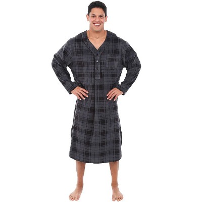 ADR Men's Sleep Shirt, Soft Plush Fleece Men's Nightshirt, Warm Long Henley One Piece Pajama