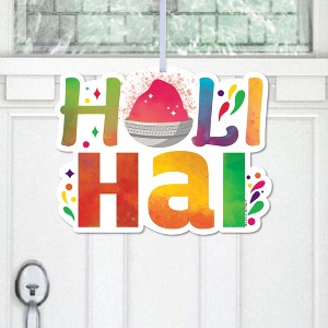 Big Dot of Happiness Holi Hai - Hanging Porch Festival of Colors Party Outdoor Decorations - Front Door Decor - 1 Piece Sign - 1 of 4