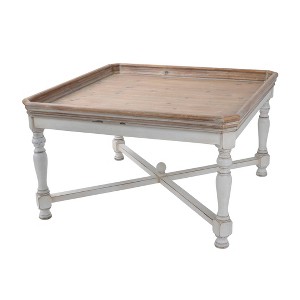 A&B Home Alcott Square Coffee Table Aged White/Natural: Tray-Style Top, Distressed Finish - 1 of 4