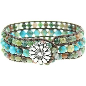 Boho Handmade Natural Stone Bead Bracelet, 3-Row Wide Wrap Wrist Statement Jewelry for Women - 1 of 4