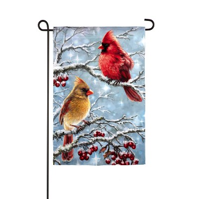 Evergreen Flag Winter Cardinals Garden Suede Flag