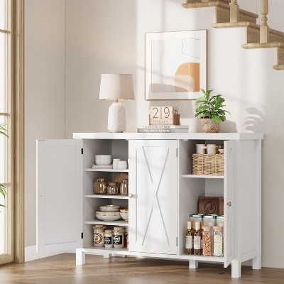 4-Tier Farmhouse Shoe Cabinet with 3 Barn Doors, Freestanding Adjustable Shoe Organizer with Slim Design for Entryway