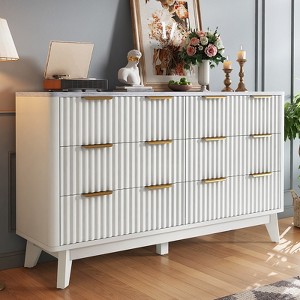 AMERLIFE Fluted 6-Drawer Dresser with Faux Marble Top, Wide Chest of Drawers for Bedroom, Living Room, Hallway, Entryway - 1 of 3