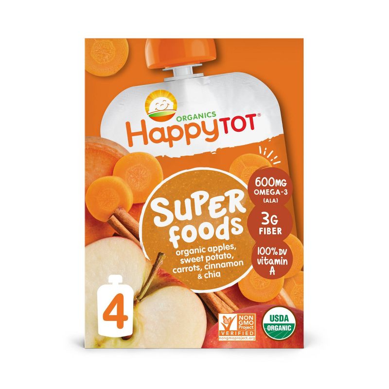 HappyTot Super Foods Organic Apples Sweet Potato Carrots & Cinnamon with Super Chia Baby Food Pouch - (Select Count), 1 of 6