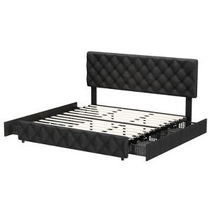 Bed Frame with 4 Storage Drawers, Linen Upholstered Platform Bed Frame with Adjustable Headboard - 1 of 4