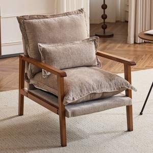 Karl Home Brown Chenille Accent Chair Armchair With Pillow - 1 of 4