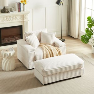 43.3"Corduroy Single Sofa With Back Pillow,Chaise Sofa,2 Toss Pillows And A Ottoman,Comfy Sofa Deep Seat Couch For Living Room-Cuddlewood - 1 of 4