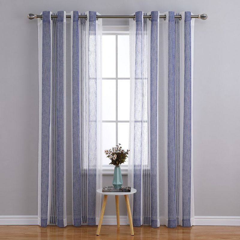 Whizmax Sheer Stripe Curtains for Living Room Bedroom Window Grommet Voile Drapes, 2 Panels, 1 of 6