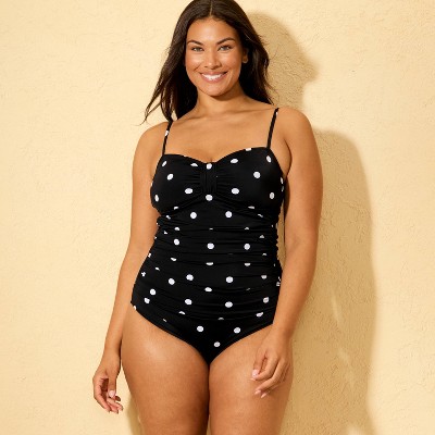Shade & Shore Women's Polka Dots Tab-Front Scoop Neck Medium Coverage One Piece Swimsuit - Shade & Shore™ Black S — фото 4