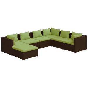 vidaXL 7-Piece Patio Lounge Set - Modular Outdoor Furniture with Comfortable Cushions, Durable Poly Rattan and Steel Frame, in Brown and Green - 1 of 4