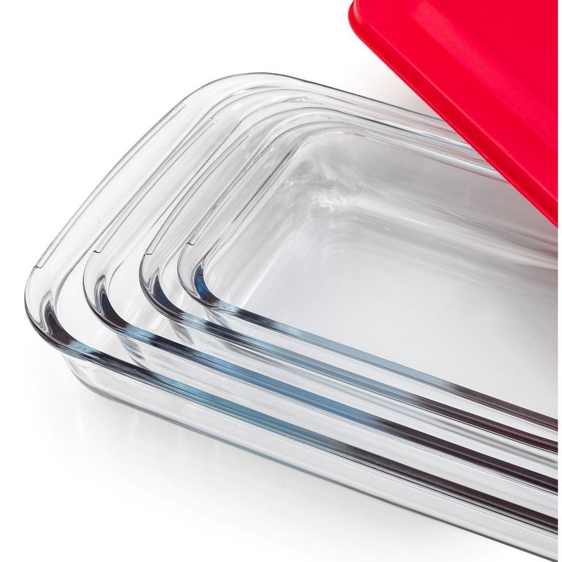 JoyFul by JoyJolt 8pc Glass Bakeware Set. 4x Baking Pan Dishes Containers and 4x Lids - Red, 5 of 8
