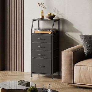 GALAXHERO Tall Nightstand with 4 Drawers and Open Shelf, Fabric Dresser with Wood Grain Top, Storage Tower for Bedroom or Living Room - 1 of 4