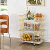 Tangkula 3 Rolling Bar Cart Gold 3-Tier Kitchen Utility Cart Steel Frame w/ Marble-Finish Top & Convenient Handle Lockable Casters Metal Serving Cart - 2 of 4